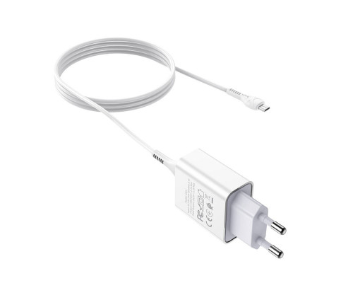 Мережевий зарядний пристрій HOCO C81A Asombroso single port charger set(Micro) White