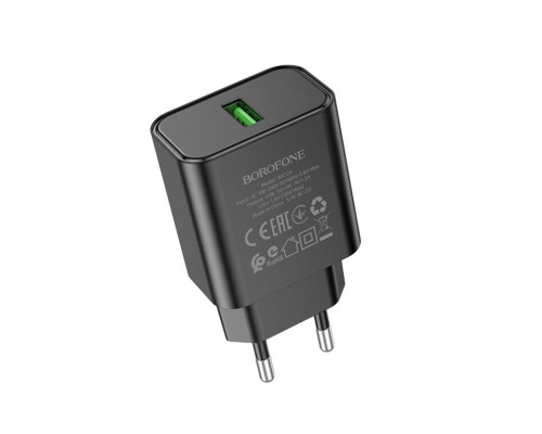 Мережевий зарядний пристрій BOROFONE BA72A Spring single port QC3.0 charger Black