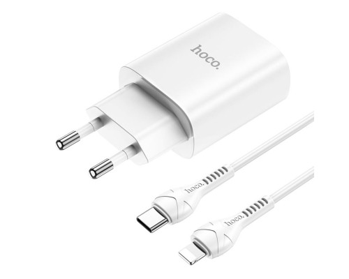 Мережевий зарядний пристрій HOCO N14 Smart Charging single port PD20W charger set(C to iP) White