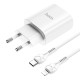 Мережевий зарядний пристрій HOCO N14 Smart Charging single port PD20W charger set(C to iP) White