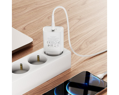 Мережевий зарядний пристрій HOCO N14 Smart Charging single port PD20W charger set(C to iP) White