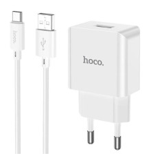 Мережевий зарядний пристрій HOCO C106A Leisure single port charger set(Type-C) White