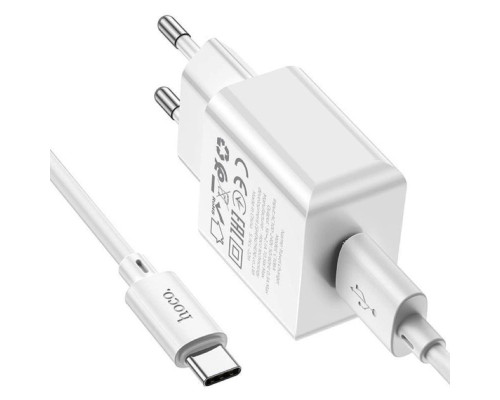 Мережевий зарядний пристрій HOCO C106A Leisure single port charger set(Type-C) White