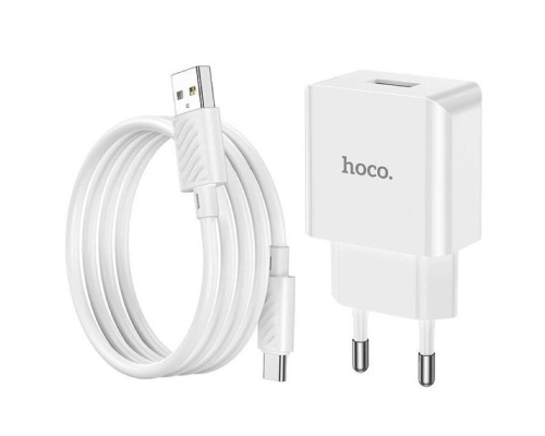 Мережевий зарядний пристрій HOCO C106A Leisure single port charger set(Type-C) White