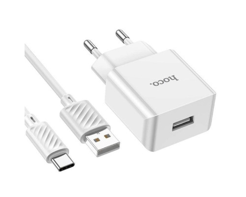 Мережевий зарядний пристрій HOCO C106A Leisure single port charger set(Type-C) White