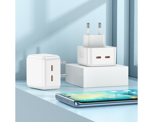 Мережевий зарядний пристрій BOROFONE BA76A Source dual port PD35W(2C) charger White