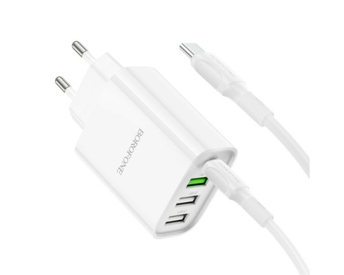 Мережевий зарядний пристрій BOROFONE BA79A Clever four-port PD20W(1C3A) charger set(Type-C to Type-C) White