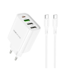 Мережевий зарядний пристрій BOROFONE BA79A Clever four-port PD20W(1C3A) charger set(Type-C to Type-C) White