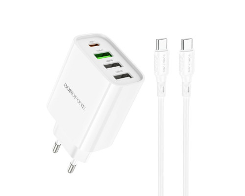 Мережевий зарядний пристрій BOROFONE BA79A Clever four-port PD20W(1C3A) charger set(Type-C to Type-C) White