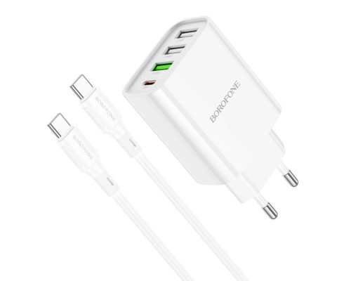 Мережевий зарядний пристрій BOROFONE BA79A Clever four-port PD20W(1C3A) charger set(Type-C to Type-C) White