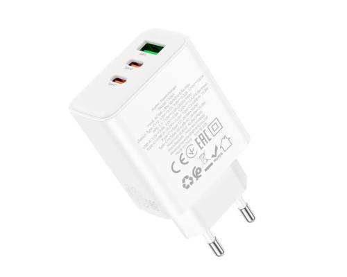 Мережевий зарядний пристрій HOCO C126A Pure power PD40W three-port(2C1A) charger White