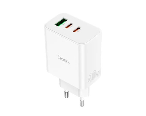 Мережевий зарядний пристрій HOCO C126A Pure power PD40W three-port(2C1A) charger White