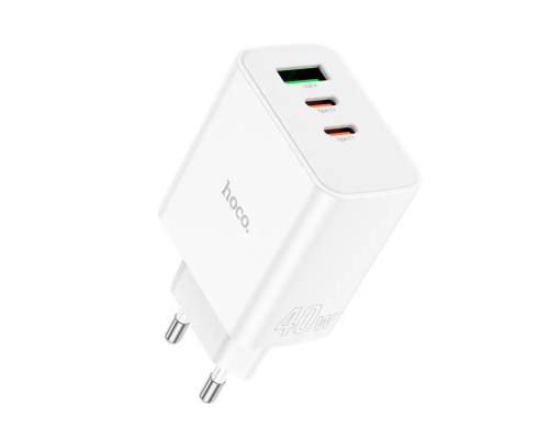 Мережевий зарядний пристрій HOCO C126A Pure power PD40W three-port(2C1A) charger White