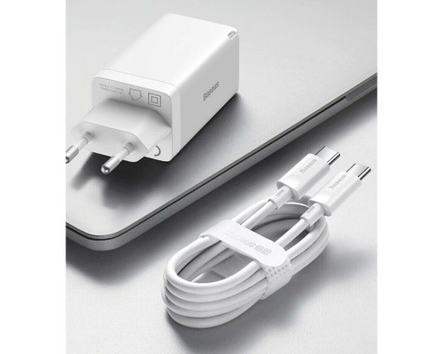 МЗП Baseus GaN5 Pro Fast Charger 2C+U 65W EU White(Include：Baseus Xiaobai series fast charging Cable Type-C to Type-C 100W(20V/5A) 1m White）