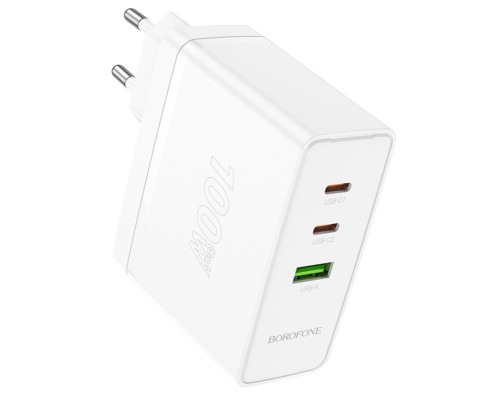 Мережевий зарядний пристрій BOROFONE BN11 Imperial PD100W three-port(2C1A) charger White