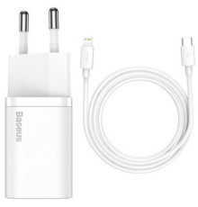 Мережевий зарядний пристрій Baseus Super Si 1C 20W With Simple Wisdom Data Cable Type-C/iP 1m White