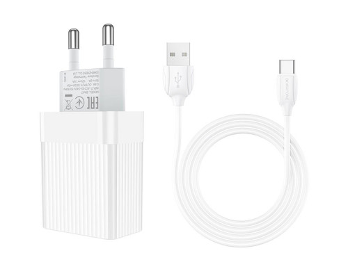 Мережевий зарядний пристрій BOROFONE BA47A Mighty speed single port QC3.0 3A + Type-C cable 18W White