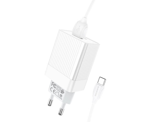 Мережевий зарядний пристрій BOROFONE BA47A Mighty speed single port QC3.0 3A + Type-C cable 18W White