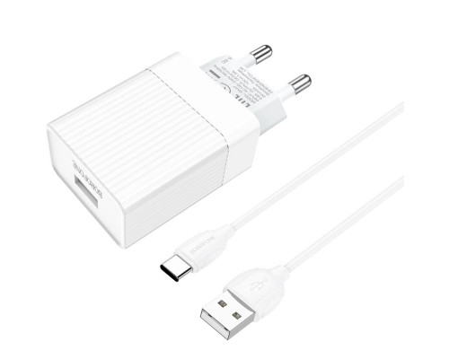 Мережевий зарядний пристрій BOROFONE BA47A Mighty speed single port QC3.0 3A + Type-C cable 18W White