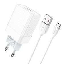 Мережевий зарядний пристрій BOROFONE BA47A Mighty speed single port QC3.0 3A + Type-C cable 18W White