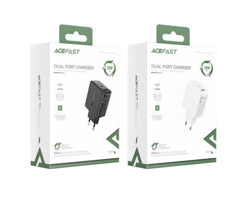 Мережевий зарядний пристрій ACEFAST A5 PD32W(USB-C+USB-A) dual port charger White