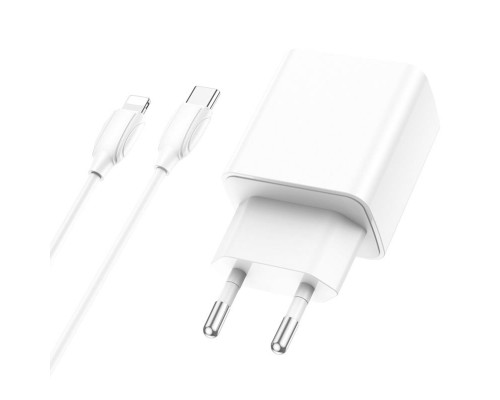 Мережевий зарядний пристрій BOROFONE BA67A PD20W+QC3.0 charger set(Type-C to iP) White