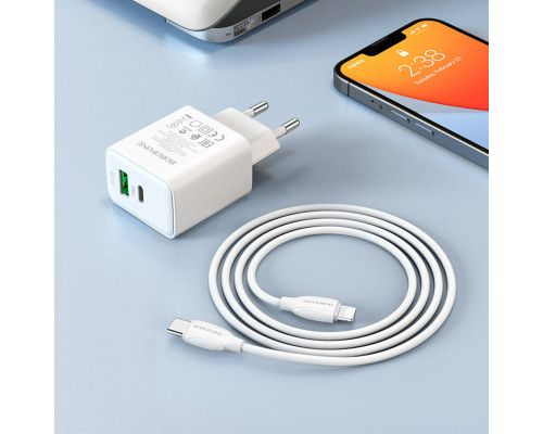 Мережевий зарядний пристрій BOROFONE BA67A PD20W+QC3.0 charger set(Type-C to iP) White