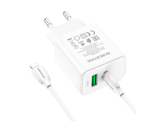 Мережевий зарядний пристрій BOROFONE BA67A PD20W+QC3.0 charger set(Type-C to iP) White