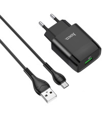 Мережевий зарядний пристрій HOCO C72Q Glorious single port QC3.0 charger set(Micro) Black