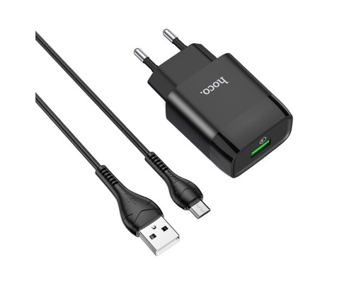 Мережевий зарядний пристрій HOCO C72Q Glorious single port QC3.0 charger set(Micro) Black