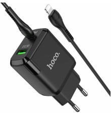 Мережевий зарядний пристрій HOCO N5 Favor dual port PD20W+QC3.0 charger set(C to iP) Black