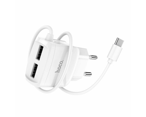 Мережевий зарядний пристрій HOCO C59A Mega joy double port charger for Type-C White