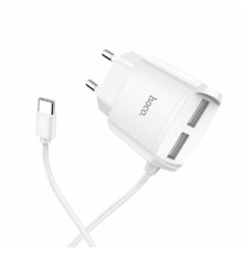 Мережевий зарядний пристрій HOCO C59A Mega joy double port charger for Type-C White