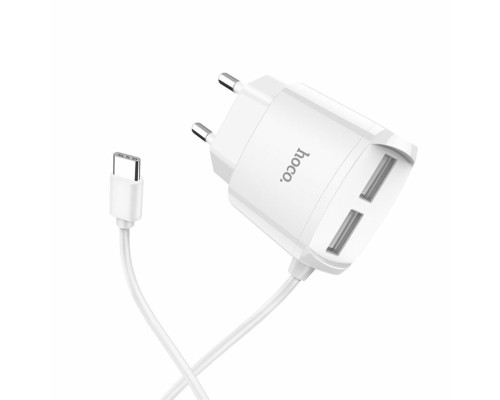 Мережевий зарядний пристрій HOCO C59A Mega joy double port charger for Type-C White