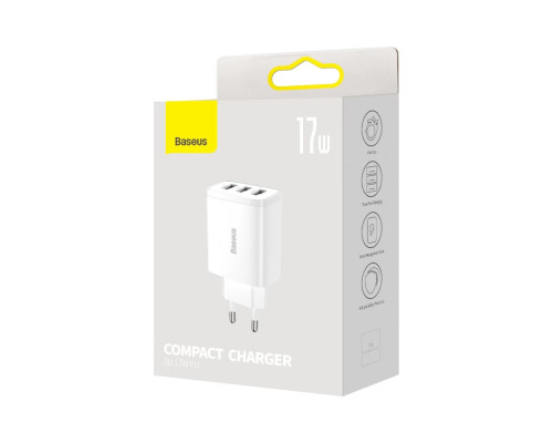 Мережевий зарядний пристрій Baseus Compact Charger 3U 17W EU White