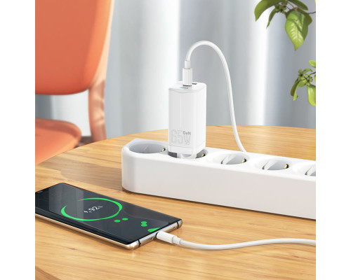 Мережевий зарядний пристрій HOCO N16 Scenery 65W three-port(2C1A) charger set(Type-C to Type-C) White