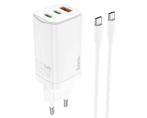 Мережевий зарядний пристрій HOCO N16 Scenery 65W three-port(2C1A) charger set(Type-C to Type-C) White