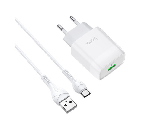 Мережевий зарядний пристрій HOCO C72Q Glorious single port QC3.0 charger set(Type-C) 18W White