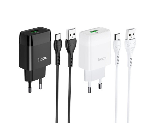 Мережевий зарядний пристрій HOCO C72Q Glorious single port QC3.0 charger set(Type-C) 18W White