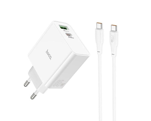 Мережевий зарядний пристрій HOCO C113A Awesome PD65W dual port(1A1C) charger White