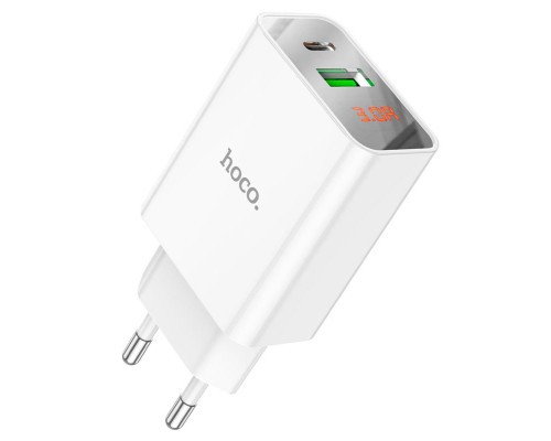 Мережевий зарядний пристрій HOCO C100A PD20W+QC3.0 charger with digital display White