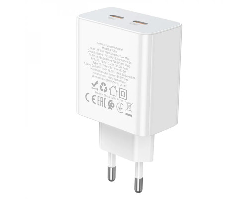 Мережевий зарядний пристрій HOCO C108A Leader PD35W dual port(2C) charger White