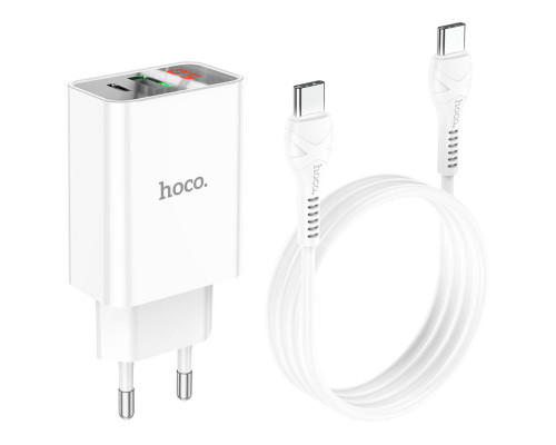 Мережевий зарядний пристрій HOCO C100A PD20W+QC3.0 charger with digital display set(Type-C to Type-C) White