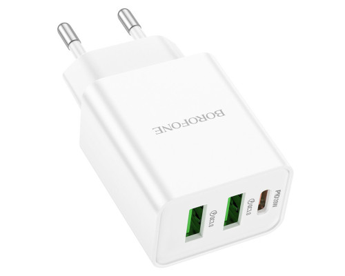 Мережевий зарядний пристрій BOROFONE BA70A Quick three-port PD20W (1C2A) charger White