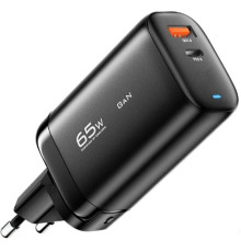 Мережевий зарядний пристрій Essager Shining 65W GaN Travelling Charger Type-c+USB-A EU black (ECTAC-MYB01-Z)