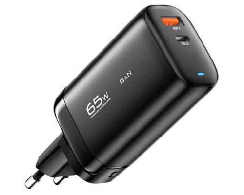 Мережевий зарядний пристрій Essager Shining 65W GaN Travelling Charger Type-c+USB-A EU black (ECTAC-MYB01-Z)