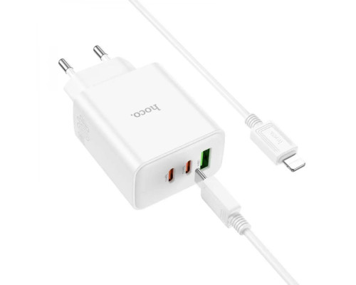 Мережевий зарядний пристрій HOCO C126A Pure power PD40W three-port(2C1A) charger set(C to iP) White