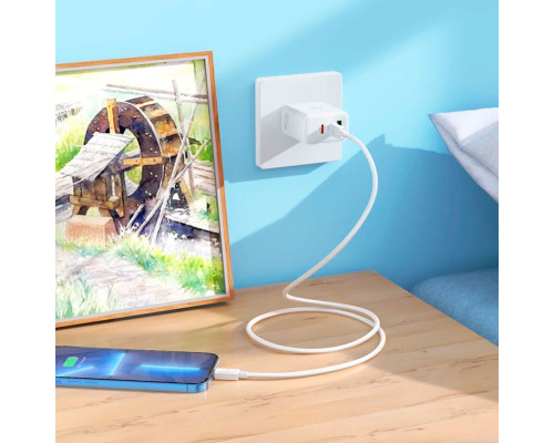 Мережевий зарядний пристрій HOCO C126A Pure power PD40W three-port(2C1A) charger set(C to iP) White