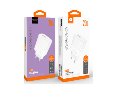 Зарядний пристрій WUW-C193 PD20W+PD20W Charger USB C + USB C white