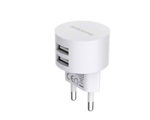 Мережевий зарядний пристрій BOROFONE BA23A Brilliant dual port charger set(Micro) White